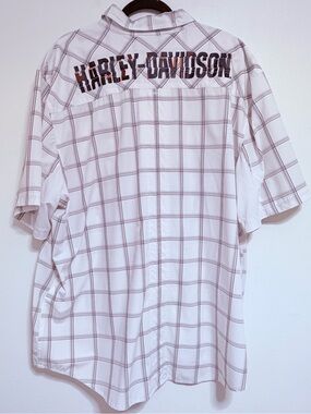Harley-Davidson Men’s White Plaid Short-Sleeve Button-Up Shirt 3XL